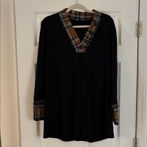 Amazon Black and Brown Plaid Trim Women's Top